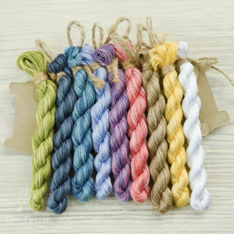 НМул-Л-3322 Набор ниток OwlForest для схемы «Ласточки» (DMC) 28, 32, 36 каунт в 2 нити, 40 каунт в 1