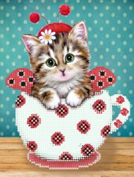 БСА4-001 Алмазная мозаика ТМ Наследие "Котенок в кружке (божьи коровки)"
