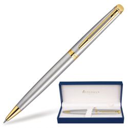 Ручка подарочная шариковая WATERMAN "Hemisphere Stainless Steel GT", серебристый корпус, позолоченные детали, синяя, S0920370